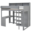 Wood Twin Size Loft bed with Multiple Storage Shelves and Wardrobe