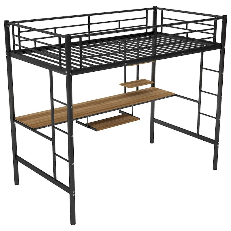 Twin Size Loft Bed with Wood Desk and Shelf