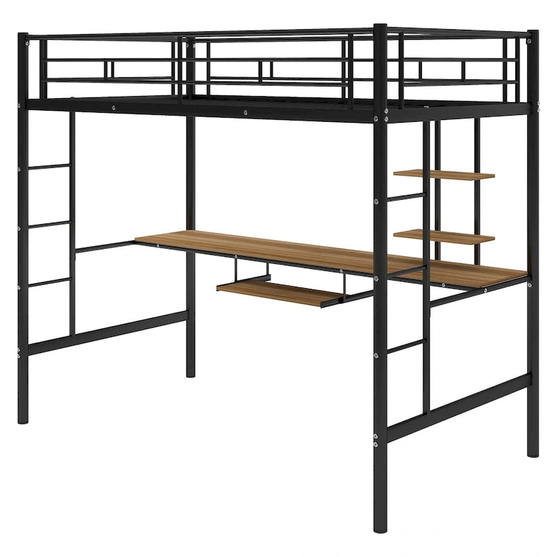 Twin Size Loft Bed with Wood Desk and Shelf