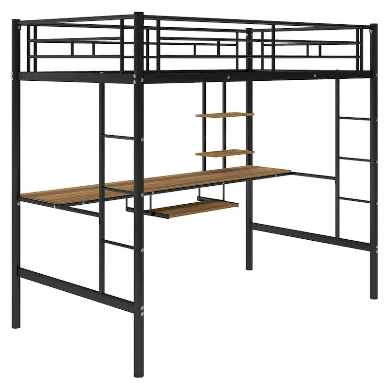 Twin Size Loft Bed with Wood Desk and Shelf