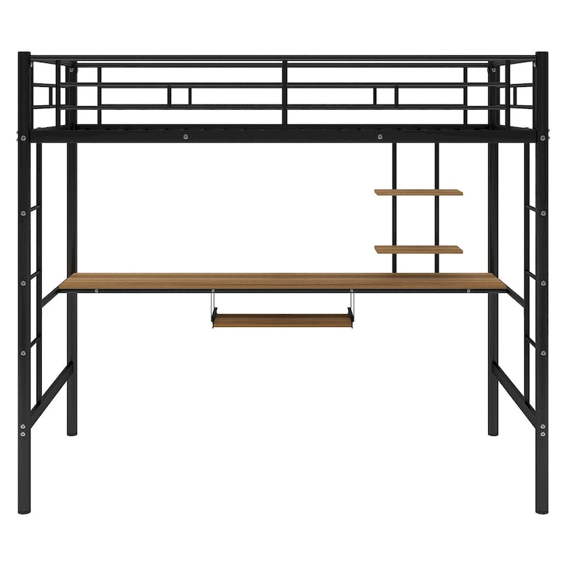 Twin Size Loft Bed with Wood Desk and Shelf