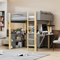 Twin Size Wood Loft Bed With Built-in Storage Cabinet and Cubes, Foldable desk, White