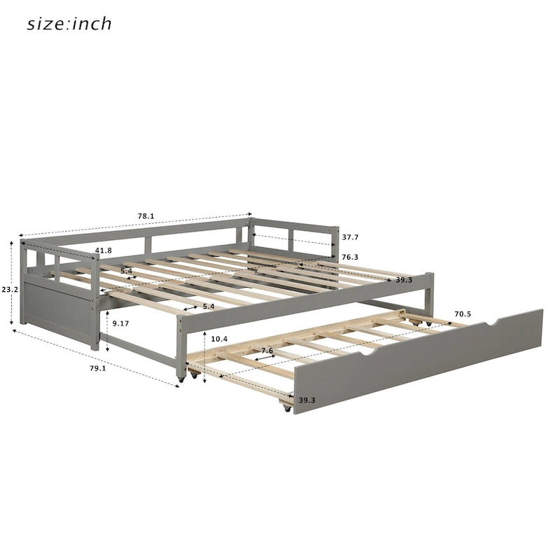 Grey Pine Twin Daybed with Trundle