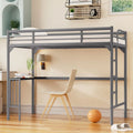 Twin Size Metal loft Bed with Desk, Ladder and Guardrails, Bookdesk under Bed for Bedroom