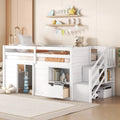 Twin Size Solid Wood Low Loft Bed with Stair, Drawer, and Shelf for Bedroom