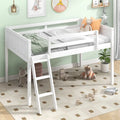 White Twin Size Solid Wood Low Loft Bed with Ladder and Fence Baffle, and Wood Slats Support for Bedroom