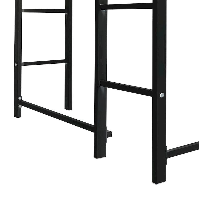 Black Twin Size Metal Loft Bed with Ladder, Fence, 2 Shelves and Desk for Bedroom