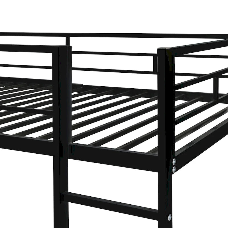 Black Twin Size Metal Loft Bed with Ladder, Fence, 2 Shelves and Desk for Bedroom