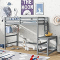 Gray Twin Size Pine Wood High Loft Bed with Ladder landing Platform, Ladders, Guardrails