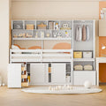 White Twin Size Wooden Loft Bed with Integrated Wardrobe, Under-bed Desk, Drawers, with Shelves