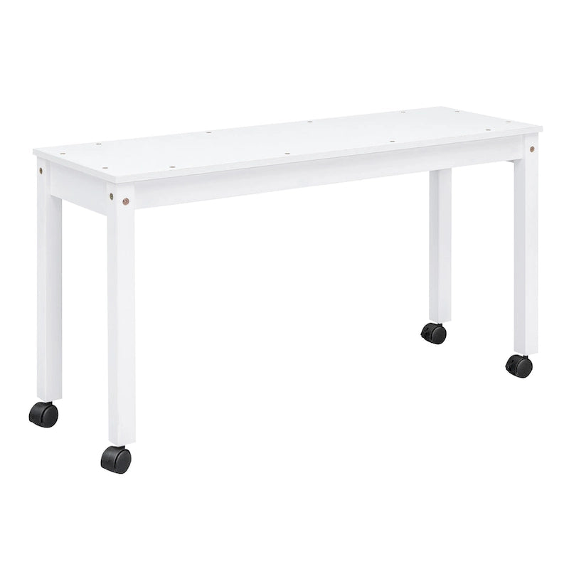White Full Size Solid Wood Loft Bed with Retractable Desk and Drawers