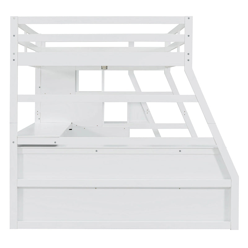 White Full Size Wood Loft Bed with Drawers, Shelves & Desk