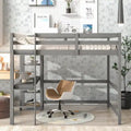 Grey Full Size Wood Loft Bed with Built-in Desk and Safety Guardrails
