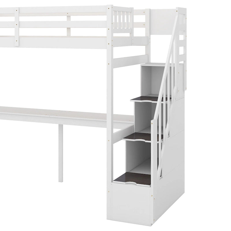 Twin Pine Loft Bed with Desk and Staircase