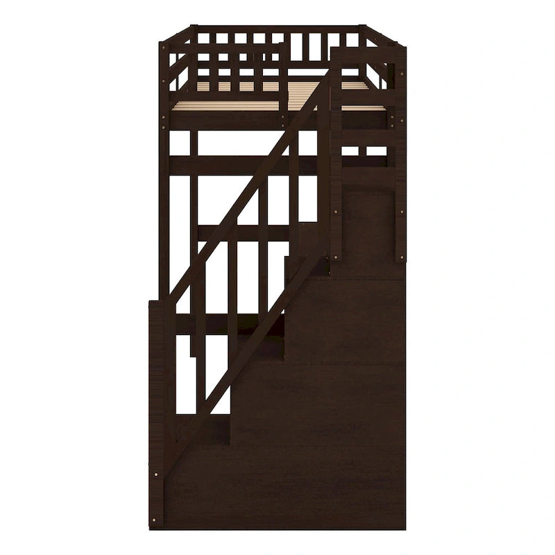 Twin Pine Loft Bed with Desk and Staircase