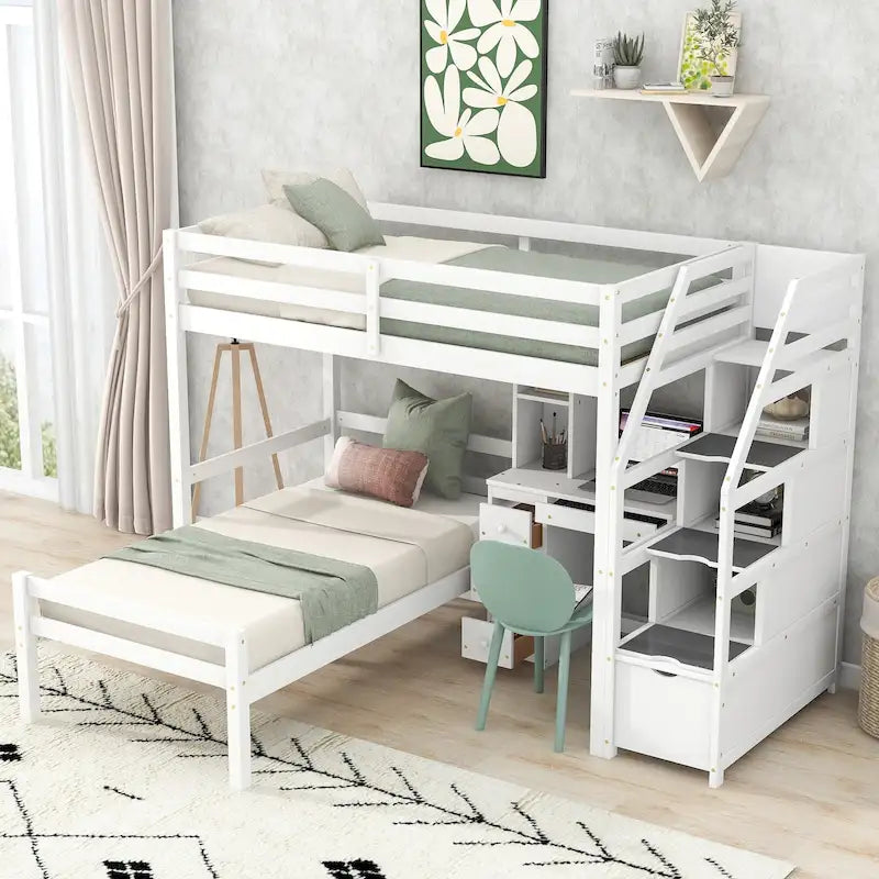 Twin Pine Loft Bunk Bed with Storage and Desk
