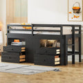 Espresso Twin Solid Wood Loft Bed with Drawers & Cabinet