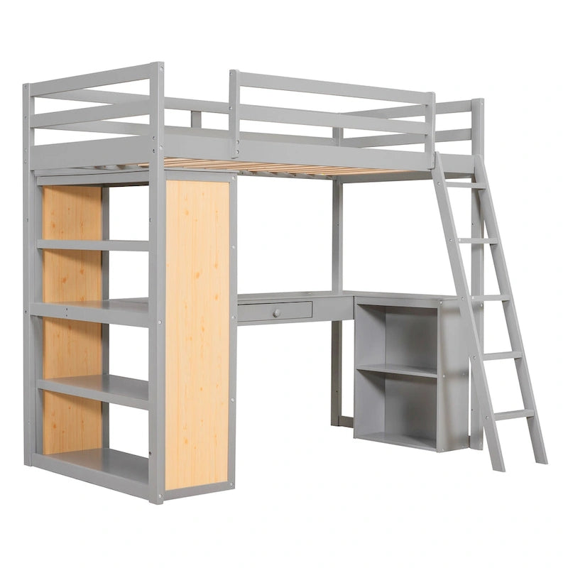 Twin Loft Bed with Desk and Shelves