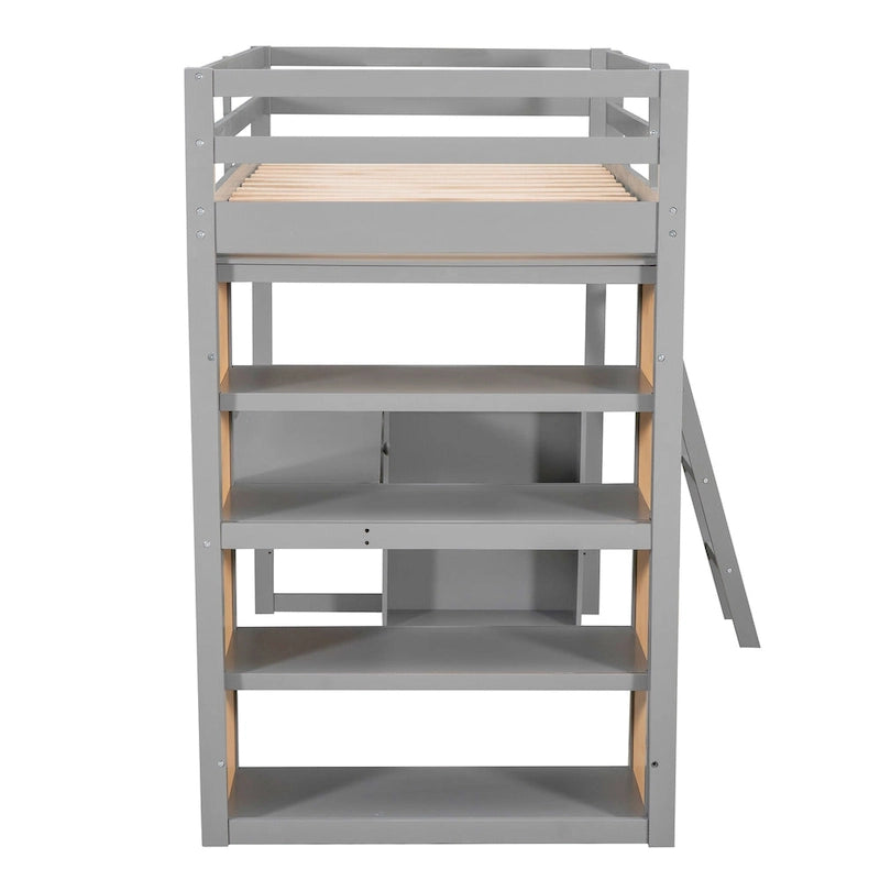 Twin Loft Bed with Desk and Shelves