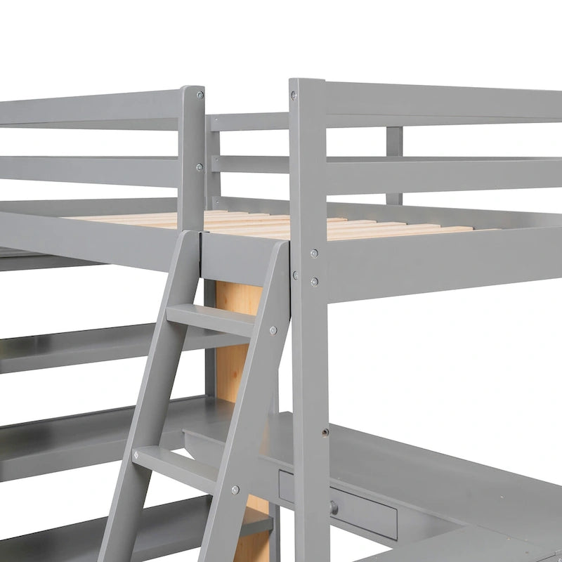 Twin Loft Bed with Desk and Shelves