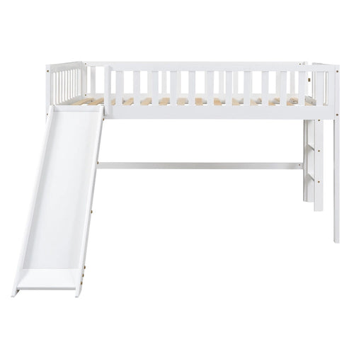 Full Pine Low Loft Bed with Slide