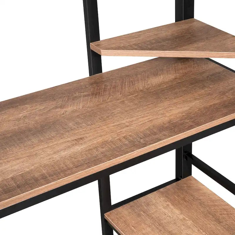 Full Metal Loft Bed with Long Desk & Shelves